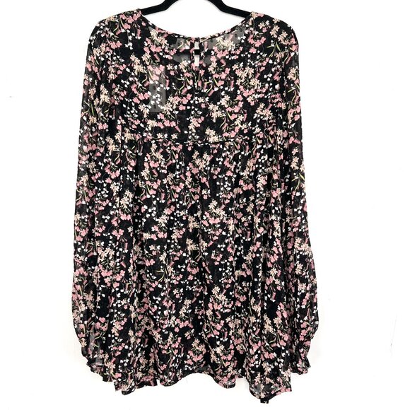 NWT Evans Black Sheer Swiss Dot Floral Balloon Sleeve Blouse 26/28 3X mc - Picture 5 of 5